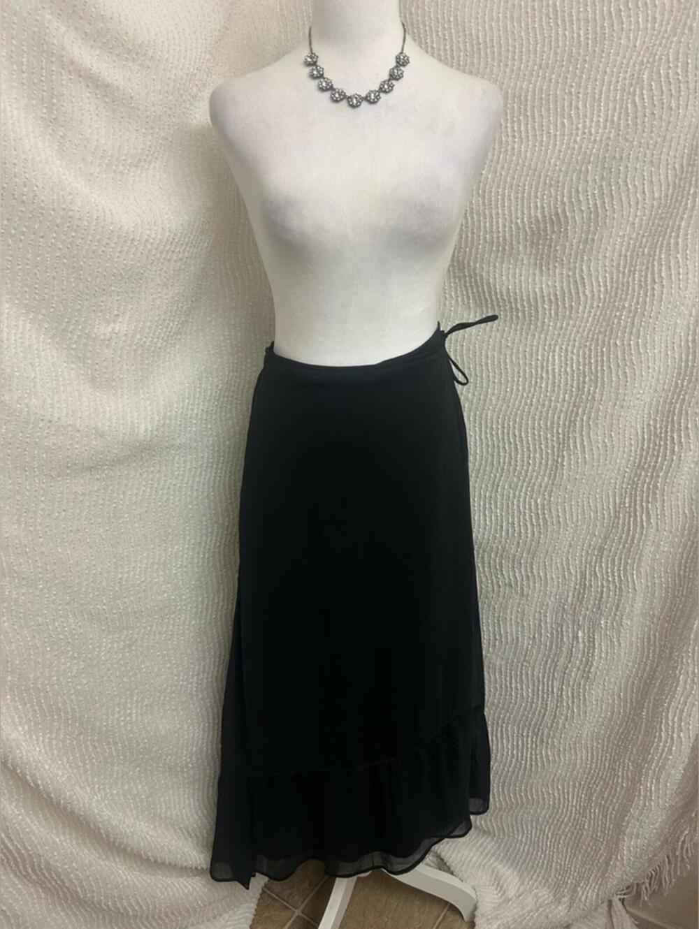 Abercrombie & Fitch Black Wrap Midi Skirt NWT Tall Large Asymmetrical Ruffle - Picture 3 of 9